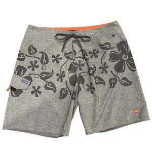 Men’s Cova Swim Trunks Board Shorts , Gray All Around Tropical Print Size 38